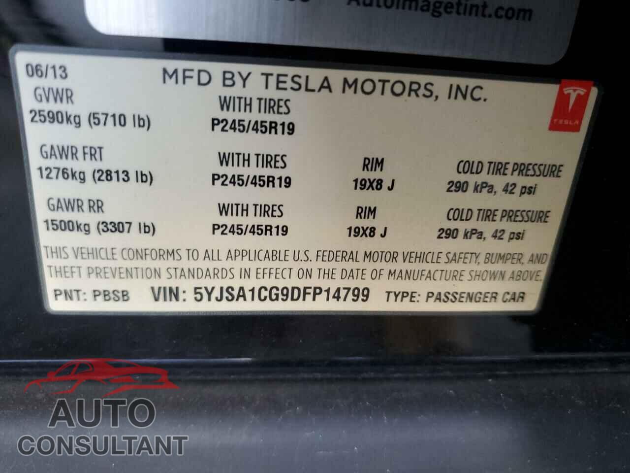TESLA MODEL S 2013 - 5YJSA1CG9DFP14799