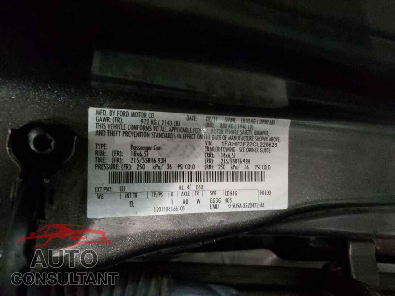 FORD FOCUS 2012 - 1FAHP3F22CL220628