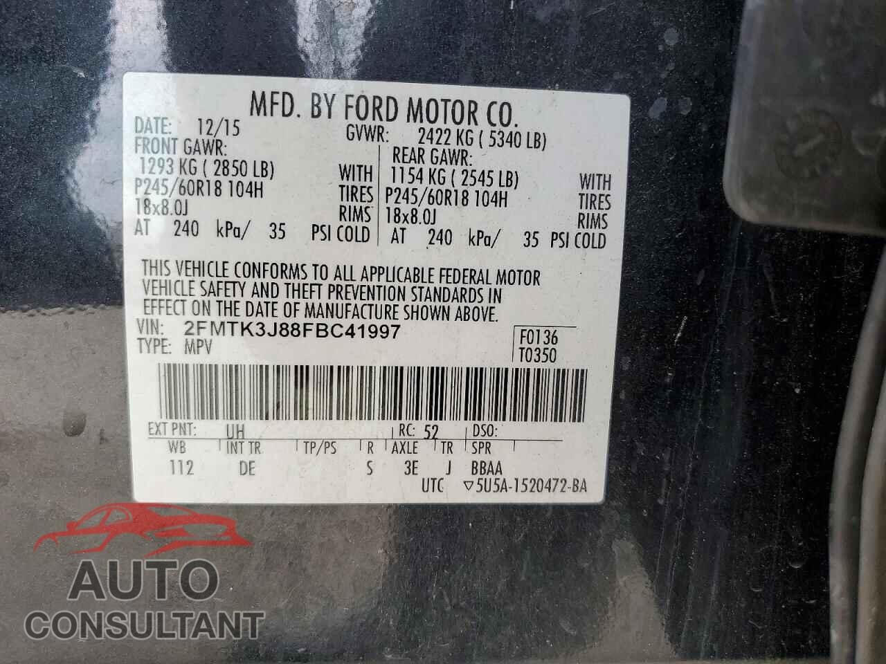 FORD EDGE 2015 - 2FMTK3J88FBC41997