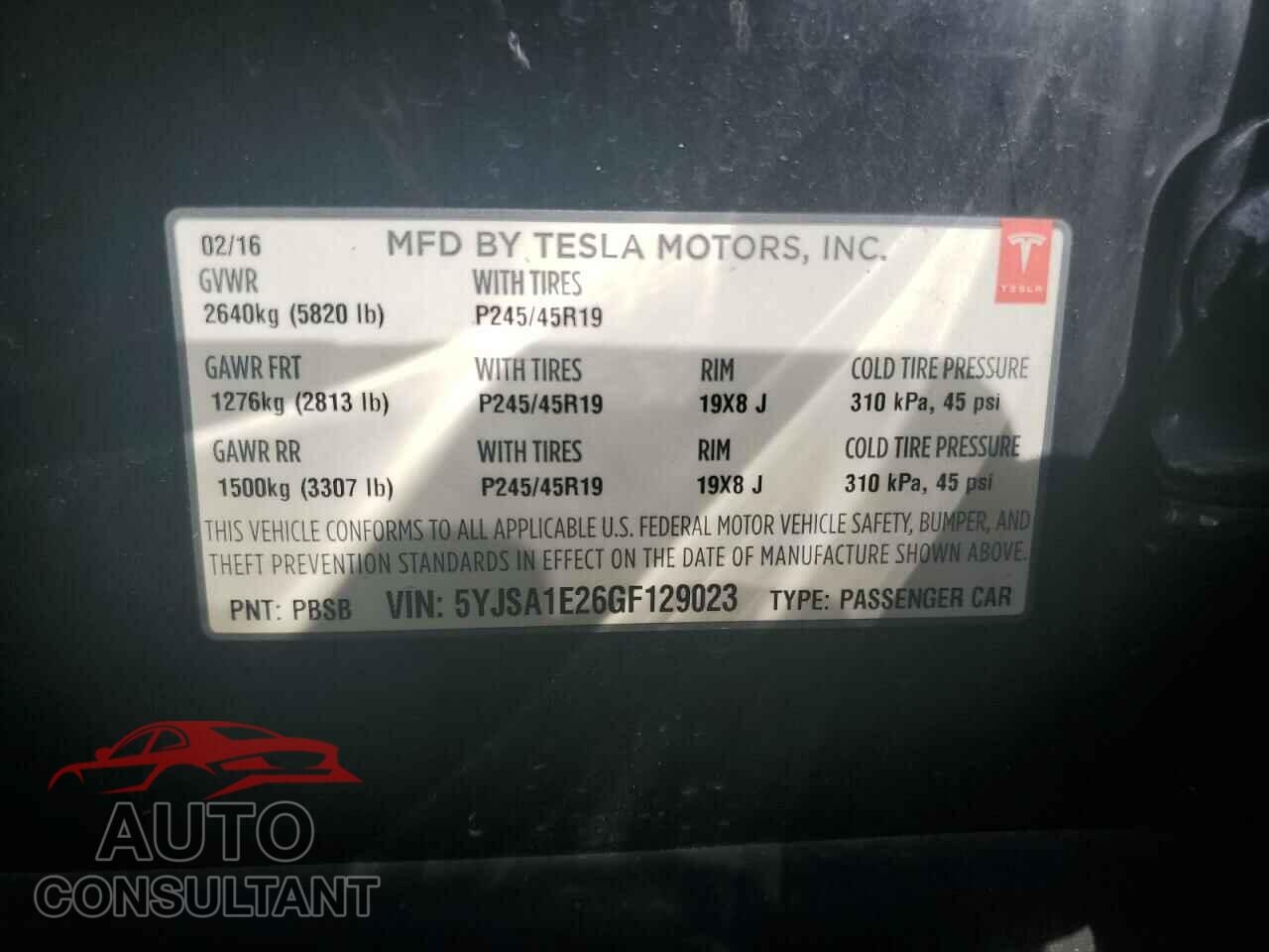 TESLA MODEL S 2016 - 5YJSA1E26GF129023