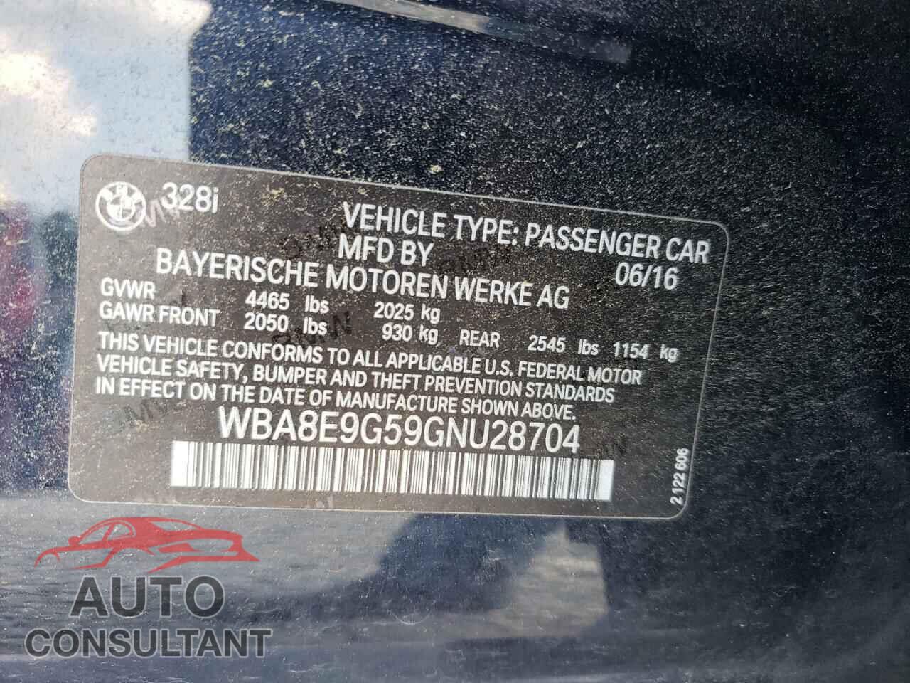 BMW 3 SERIES 2016 - WBA8E9G59GNU28704
