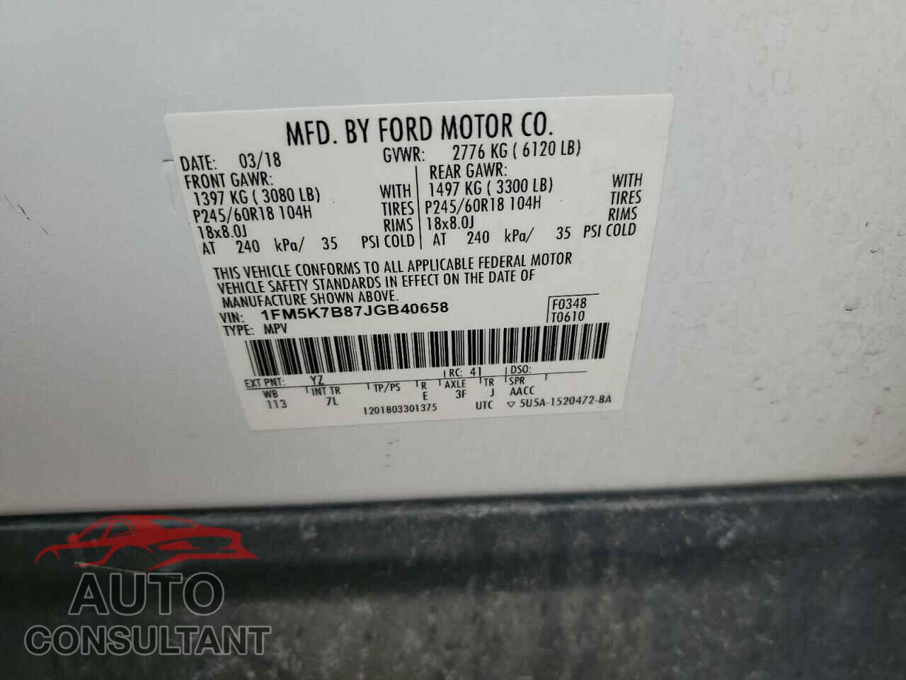 FORD EXPLORER 2018 - 1FM5K7B87JGB40658