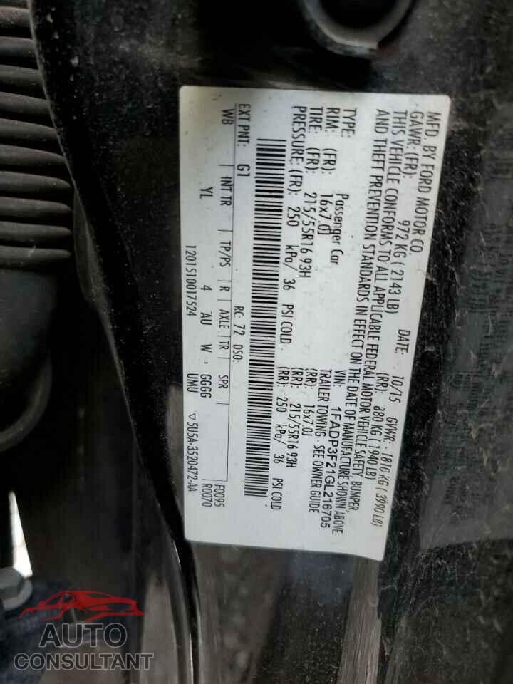 FORD FOCUS 2016 - 1FADP3F21GL216705