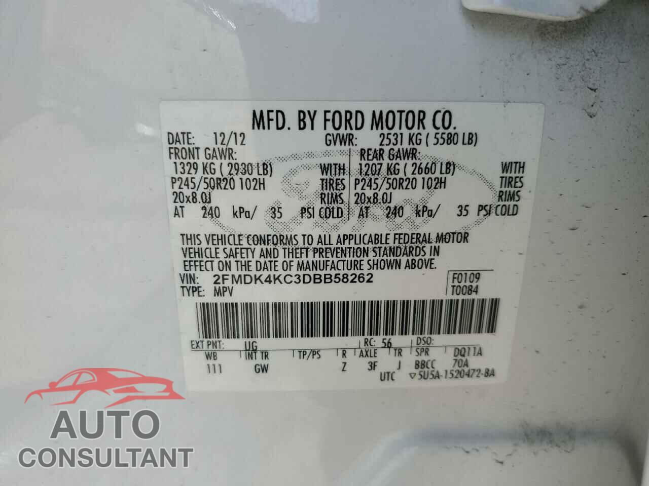 FORD EDGE 2013 - 2FMDK4KC3DBB58262