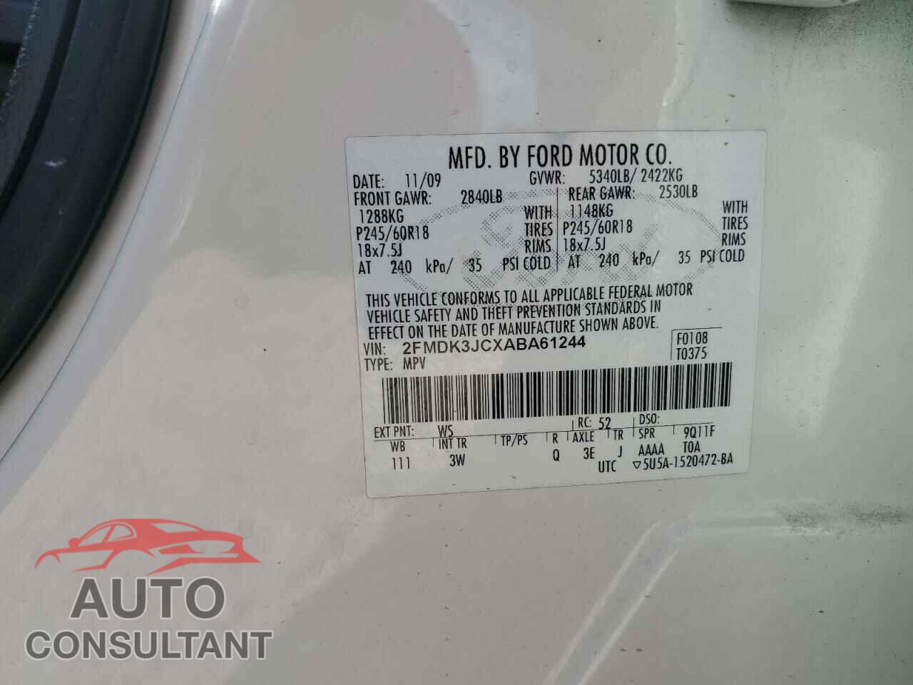 FORD EDGE 2010 - 2FMDK3JCXABA61244
