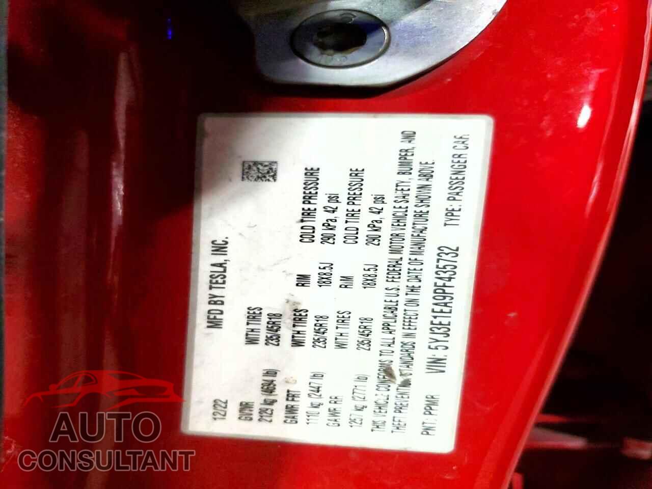 TESLA MODEL 3 2023 - 5YJ3E1EA9PF435732