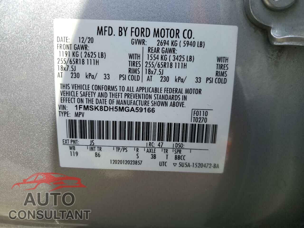 FORD EXPLORER 2021 - 1FMSK8DH5MGA59166