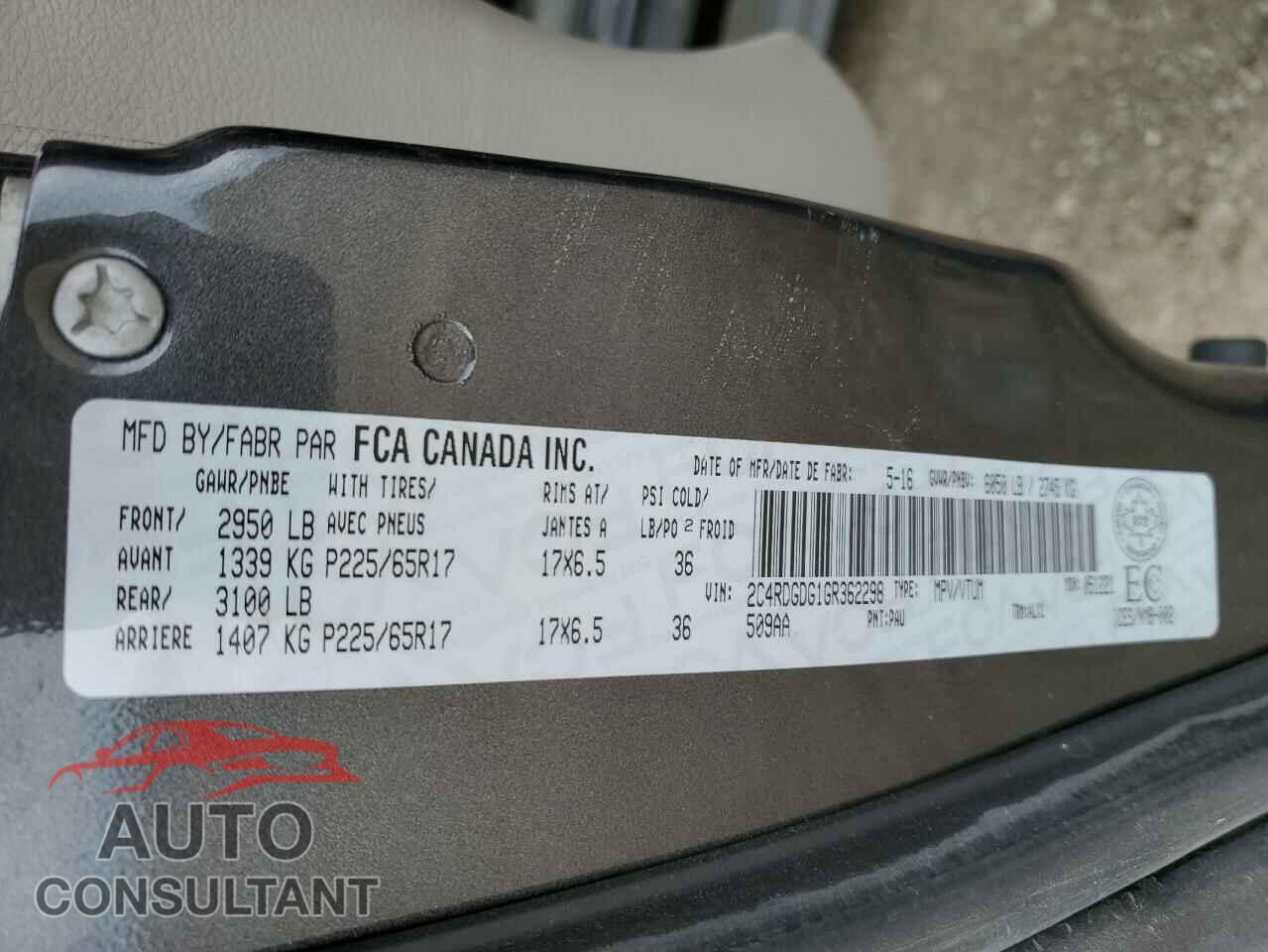 DODGE CARAVAN 2016 - 2C4RDGDG1GR362298