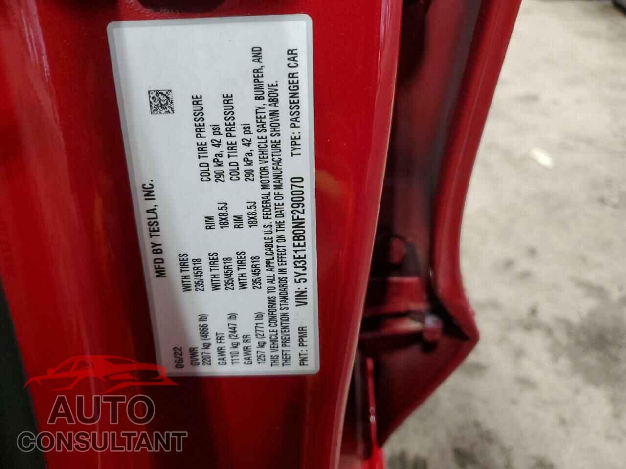 TESLA MODEL 3 2022 - 5YJ3E1EB0NF290070