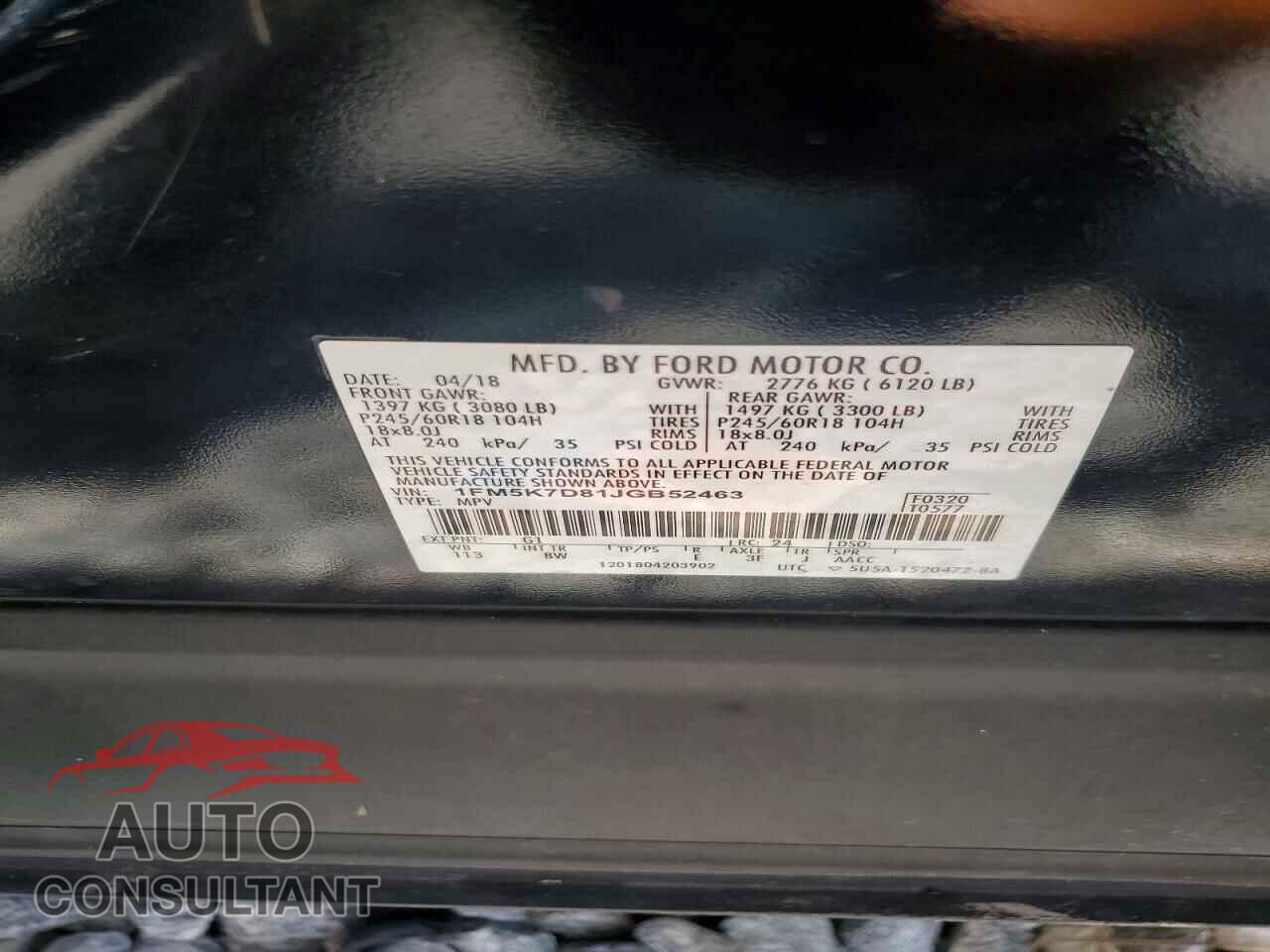 FORD EXPLORER 2018 - 1FM5K7D81JGB52463