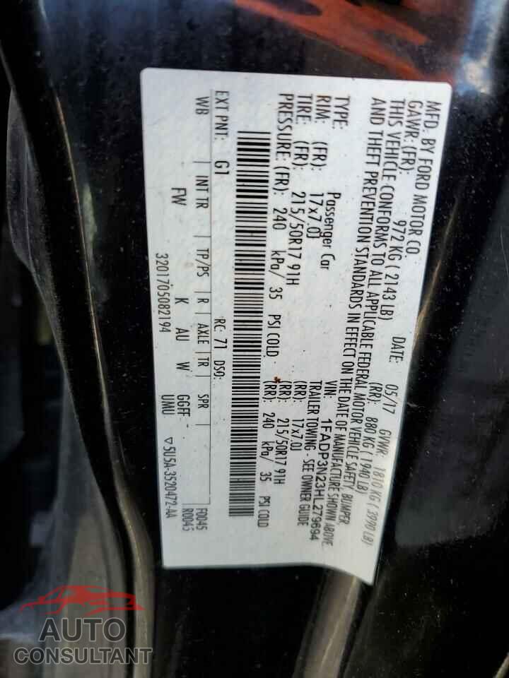 FORD FOCUS 2017 - 1FADP3N23HL279694
