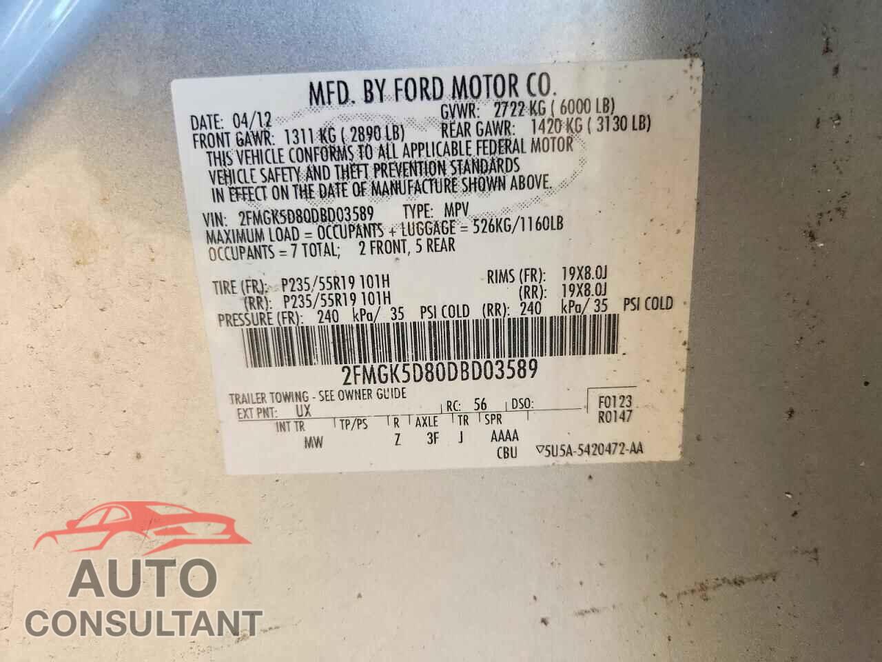 FORD FLEX 2013 - 2FMGK5D80DBD03589