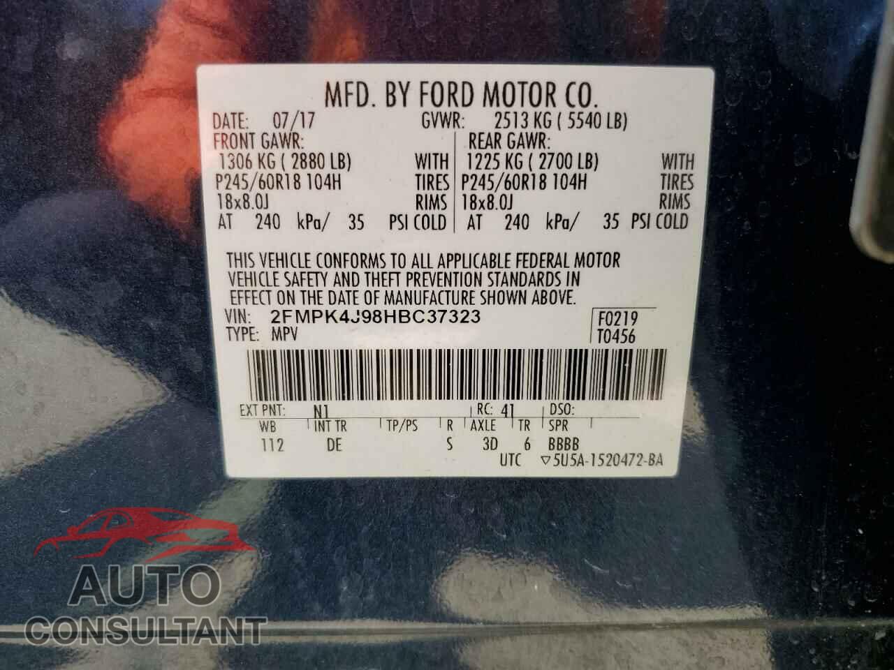 FORD EDGE 2017 - 2FMPK4J98HBC37323