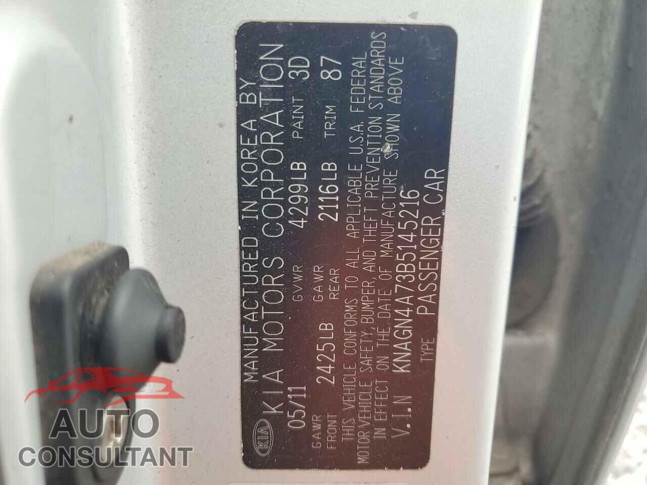 KIA OPTIMA 2011 - KNAGN4A73B5145216