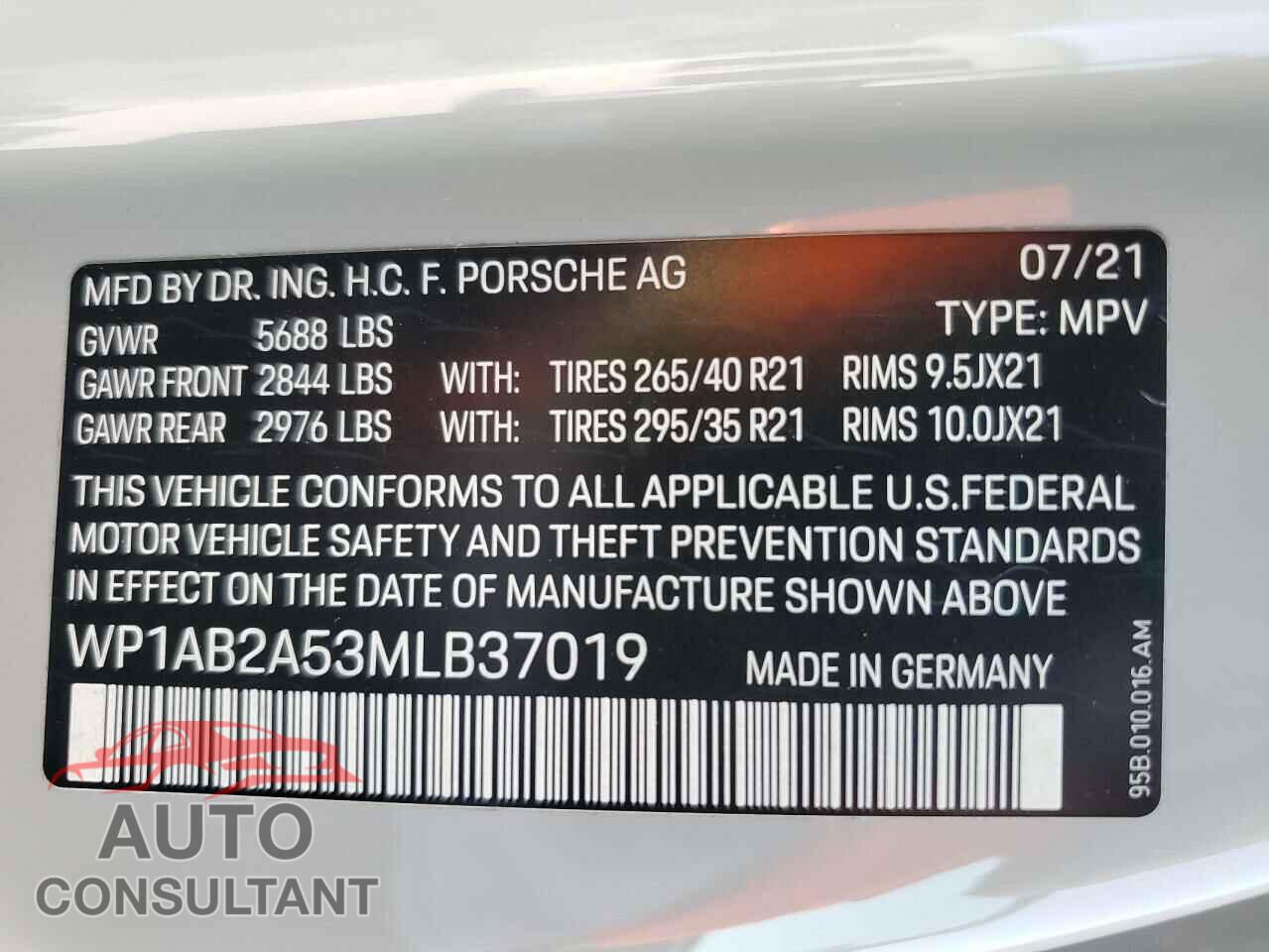 PORSCHE MACAN 2021 - WP1AB2A53MLB37019