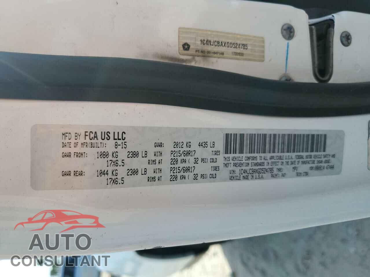 JEEP COMPASS 2016 - 1C4NJCBAXGD524785