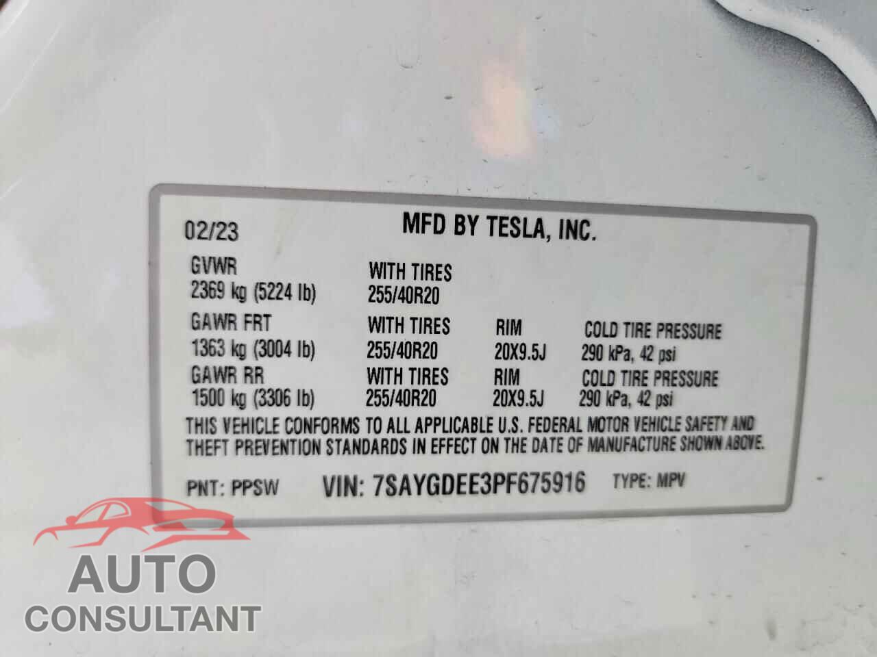 TESLA MODEL Y 2023 - 7SAYGDEE3PF675916