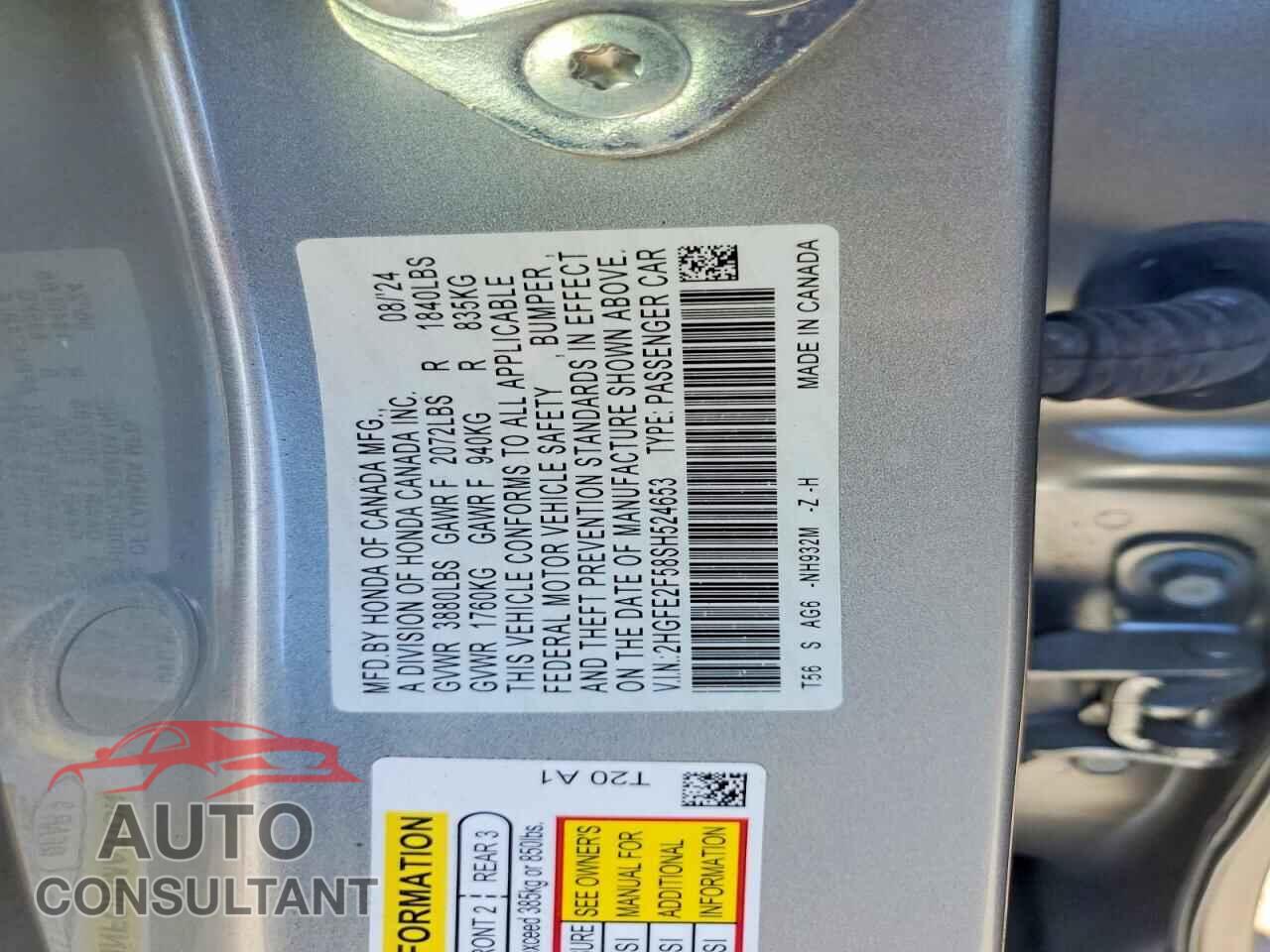 HONDA CIVIC 2025 - 2HGFE2F58SH524653