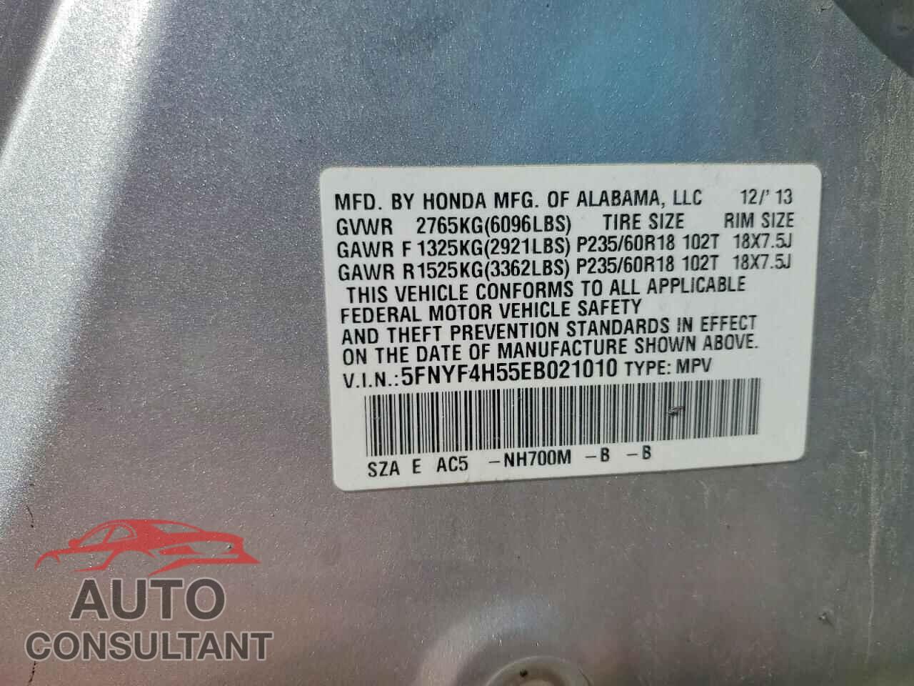 HONDA PILOT 2014 - 5FNYF4H55EB021010