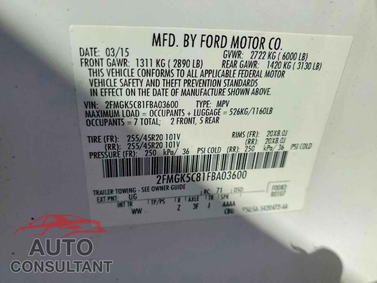 FORD FLEX 2015 - 2FMGK5C81FBA03600