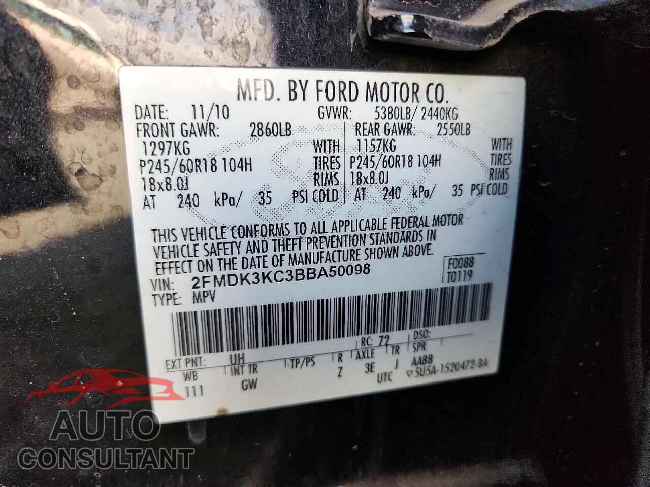FORD EDGE 2011 - 2FMDK3KC3BBA50098