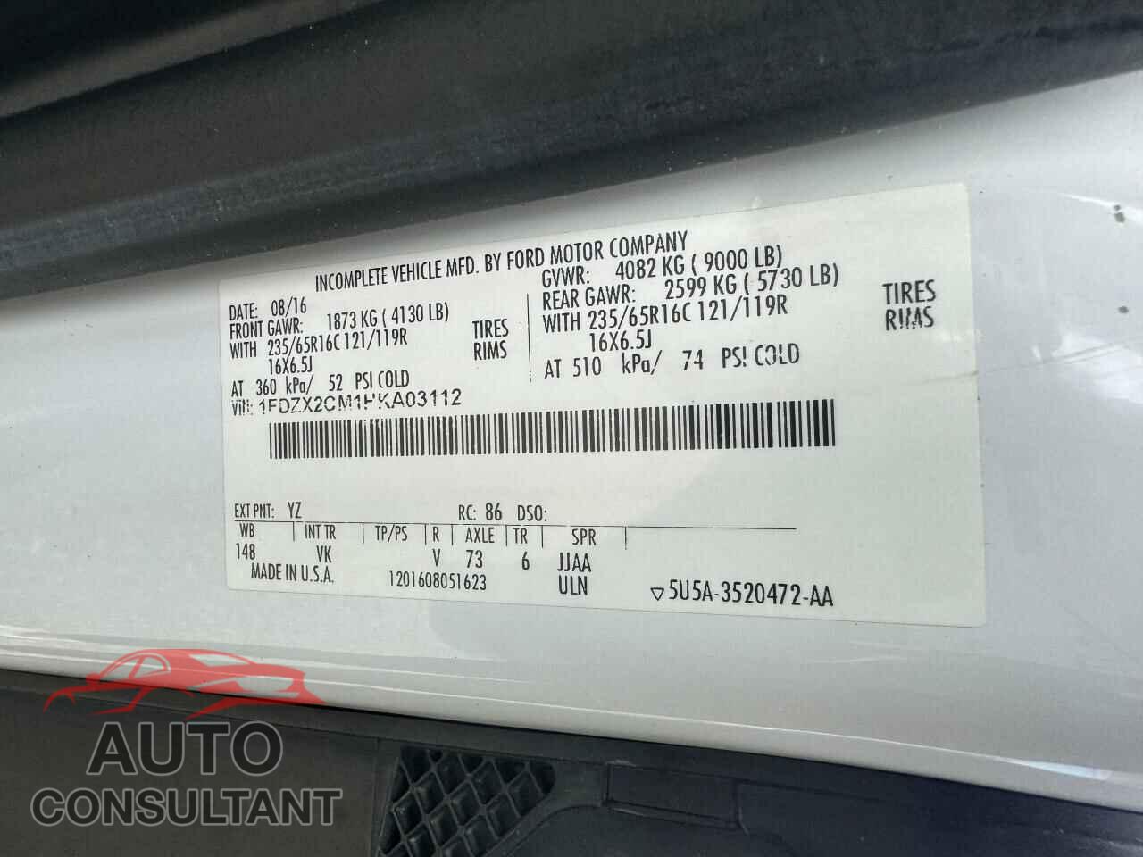 FORD TRANSIT 2017 - 1FDZX2CM1HKA03112