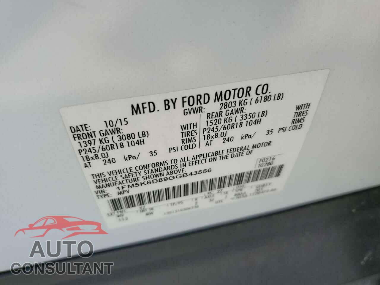 FORD EXPLORER 2016 - 1FM5K8D89GGB43556