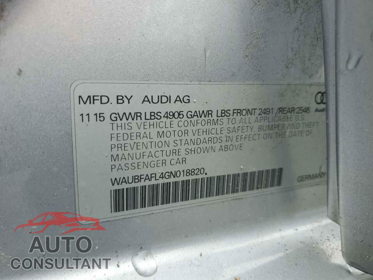 AUDI A4 2016 - WAUBFAFL4GN018820