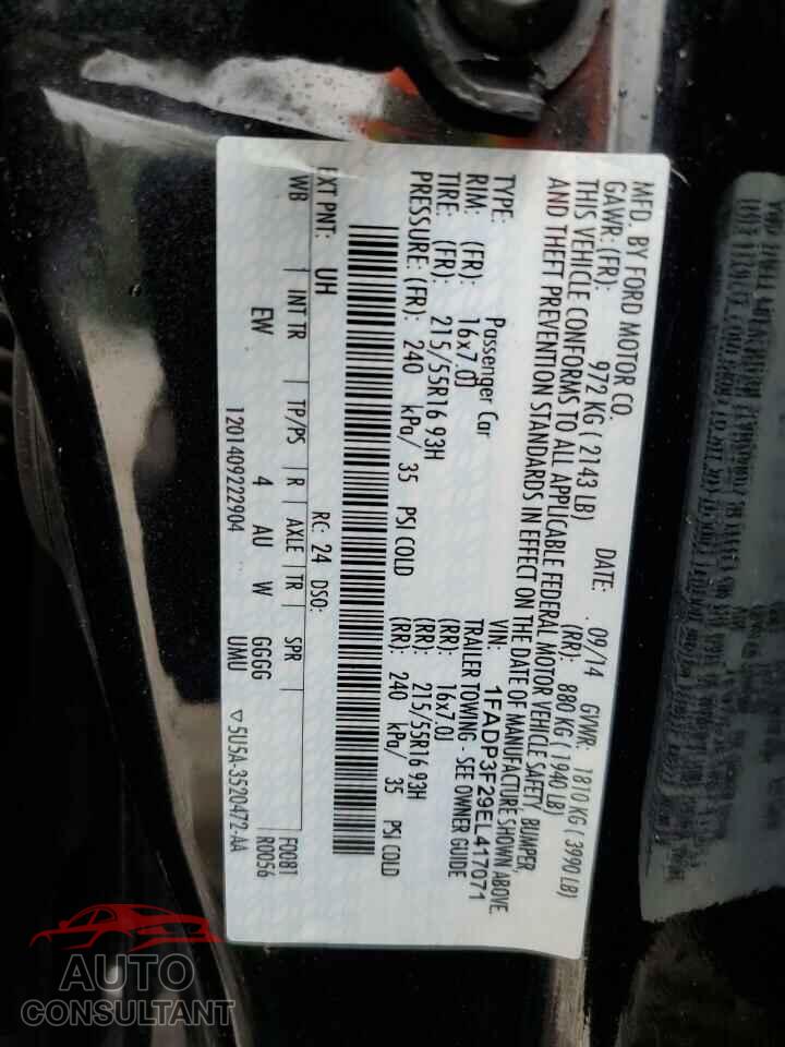 FORD FOCUS 2014 - 1FADP3F29EL417071