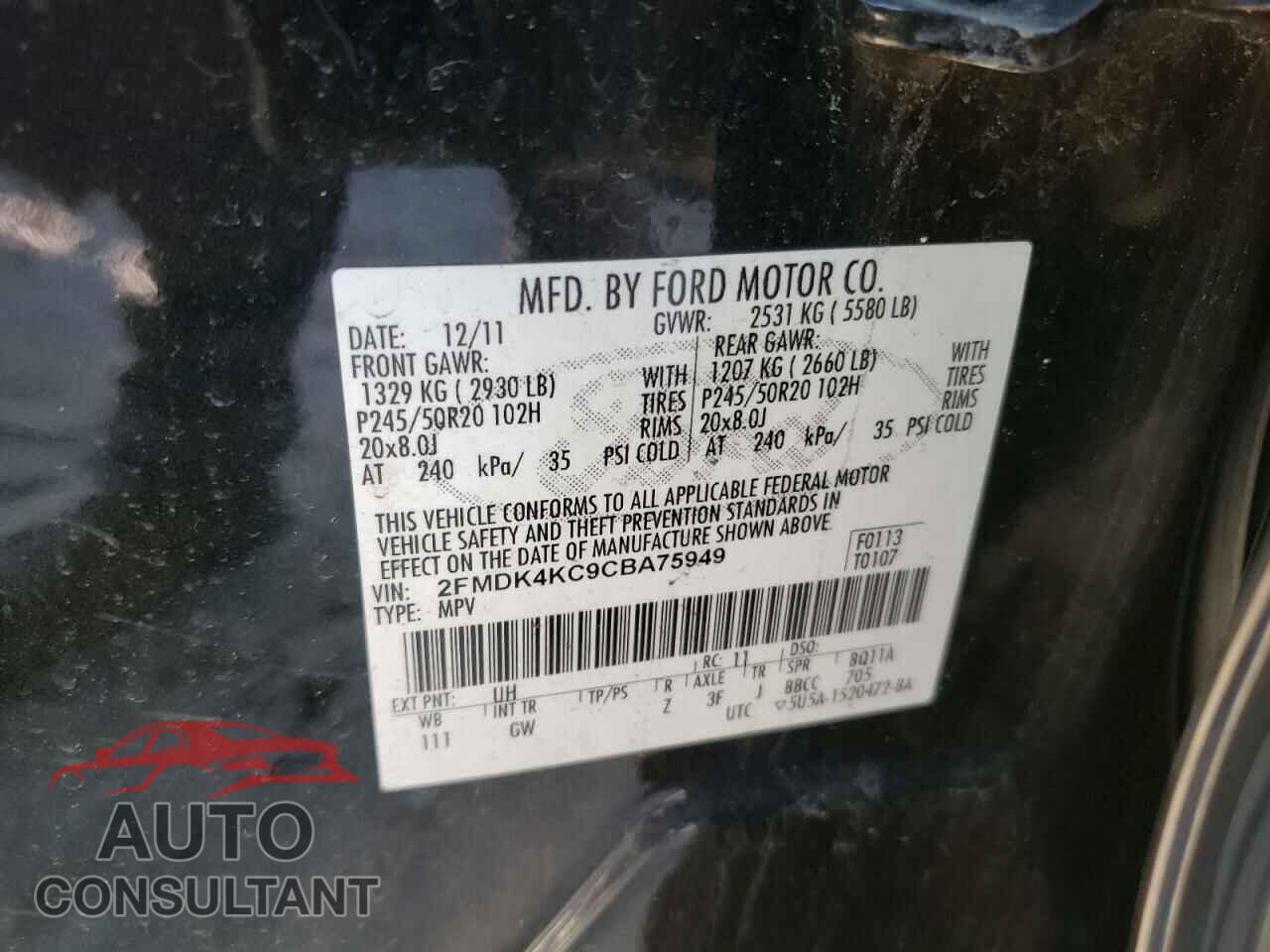 FORD EDGE 2012 - 2FMDK4KC9CBA75949