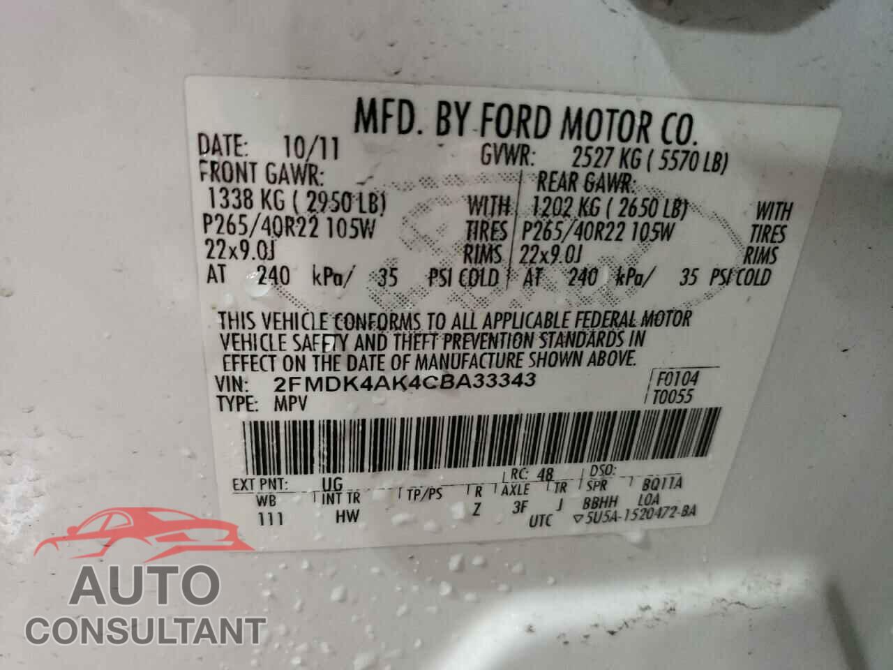 FORD EDGE 2012 - 2FMDK4AK4CBA33343