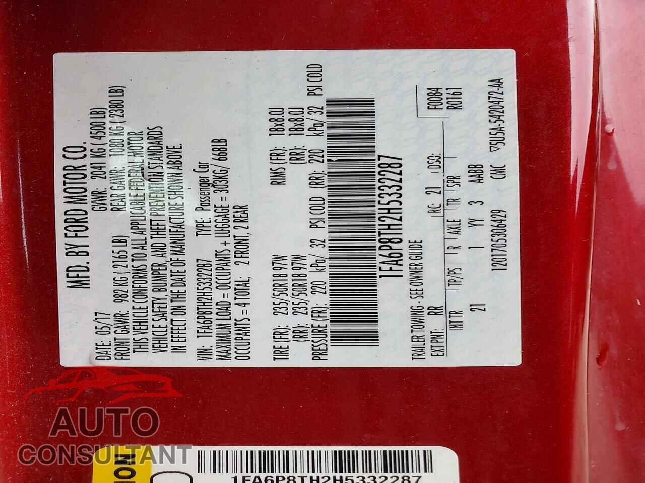FORD MUSTANG 2017 - 1FA6P8TH2H5332287