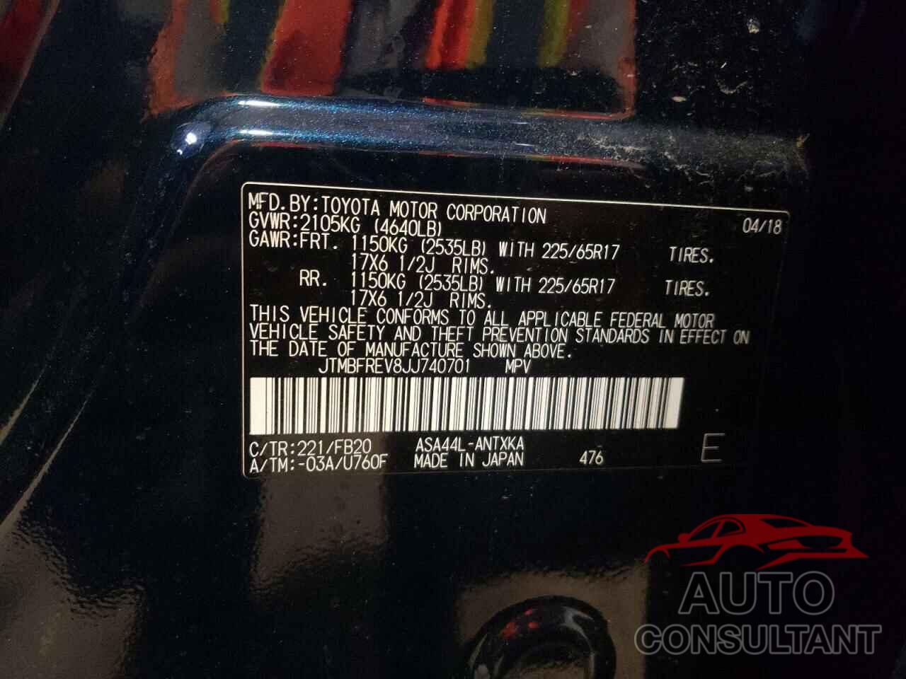 TOYOTA RAV4 2018 - JTMBFREV8JJ740701