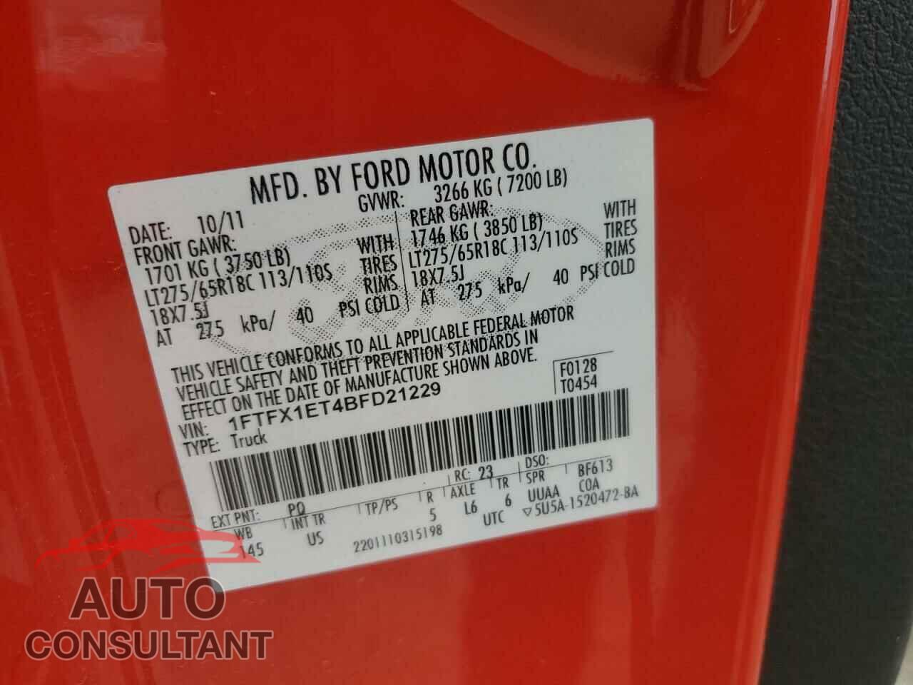 FORD F-150 2011 - 1FTFX1ET4BFD21229