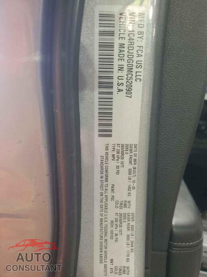 DODGE DURANGO 2021 - 1C4RDJDG0MC520907