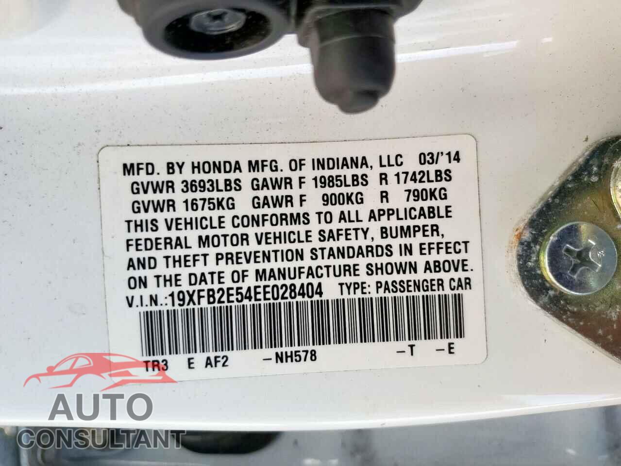 HONDA CIVIC 2014 - 19XFB2E54EE028404