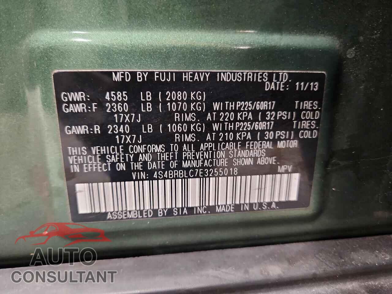 SUBARU OUTBACK 2014 - 4S4BRBLC7E3255018