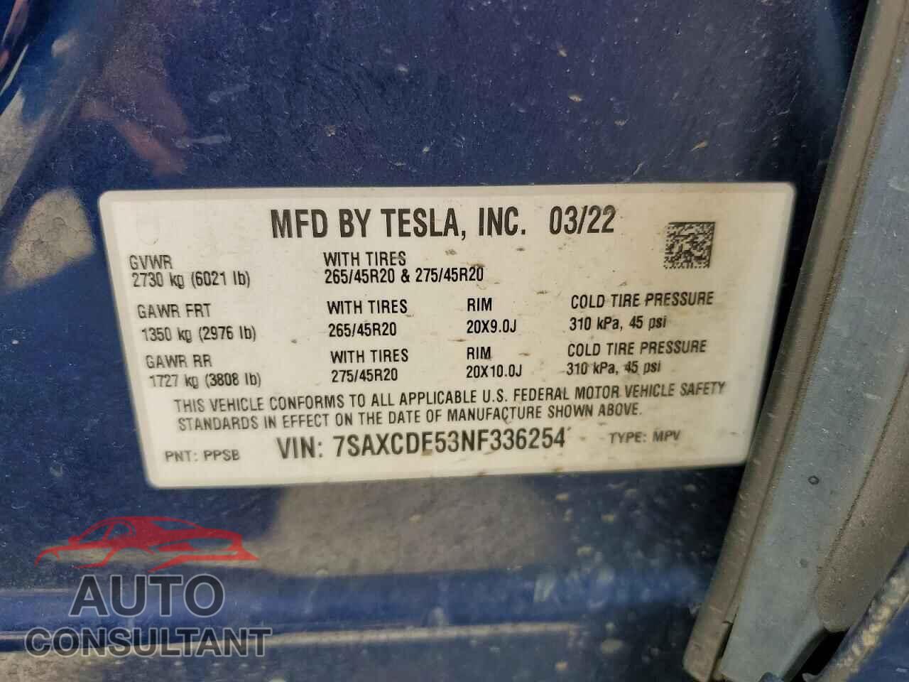 TESLA MODEL X 2022 - 7SAXCDE53NF336254