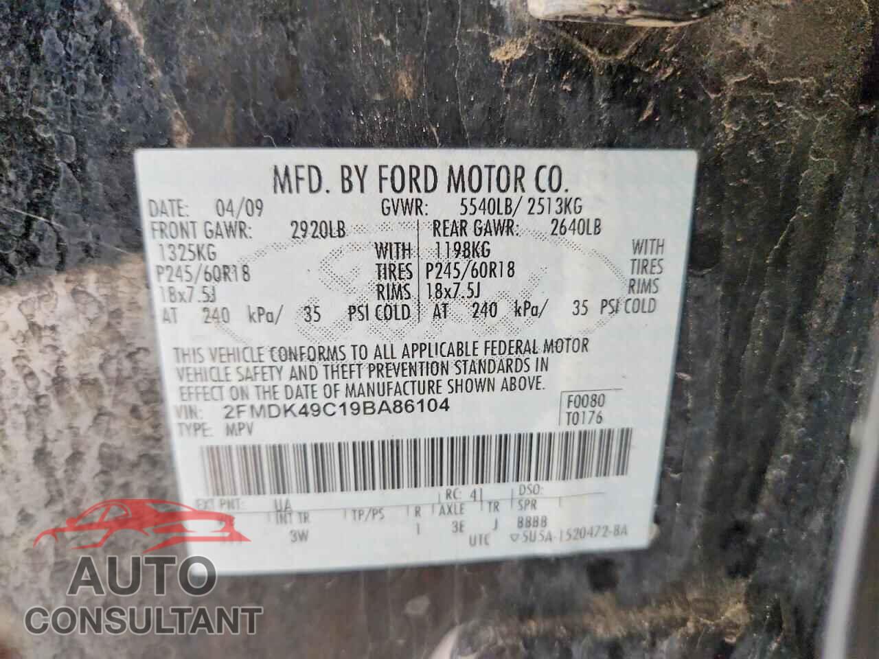 FORD EDGE 2009 - 2FMDK49C19BA86104
