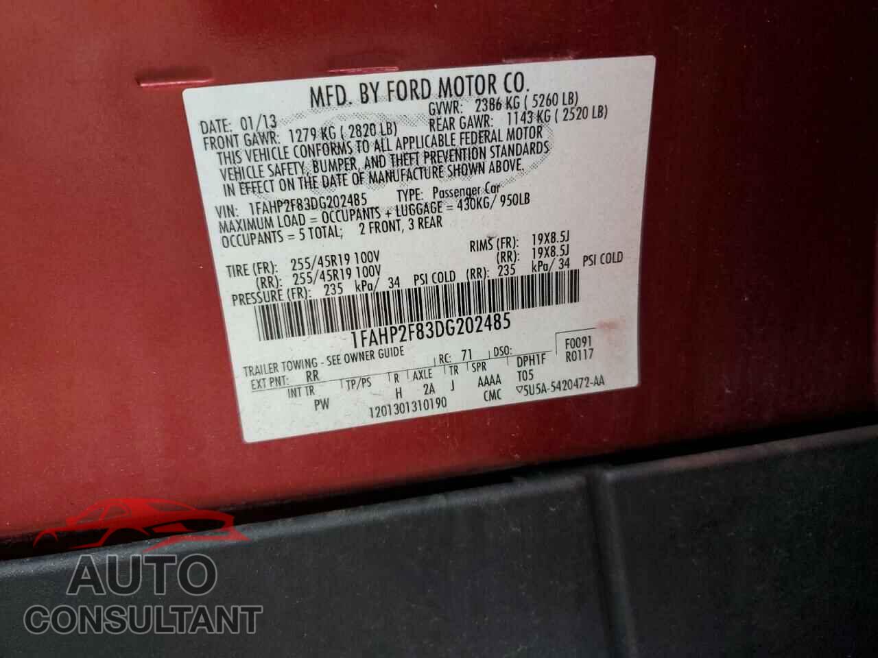 FORD TAURUS 2013 - 1FAHP2F83DG202485