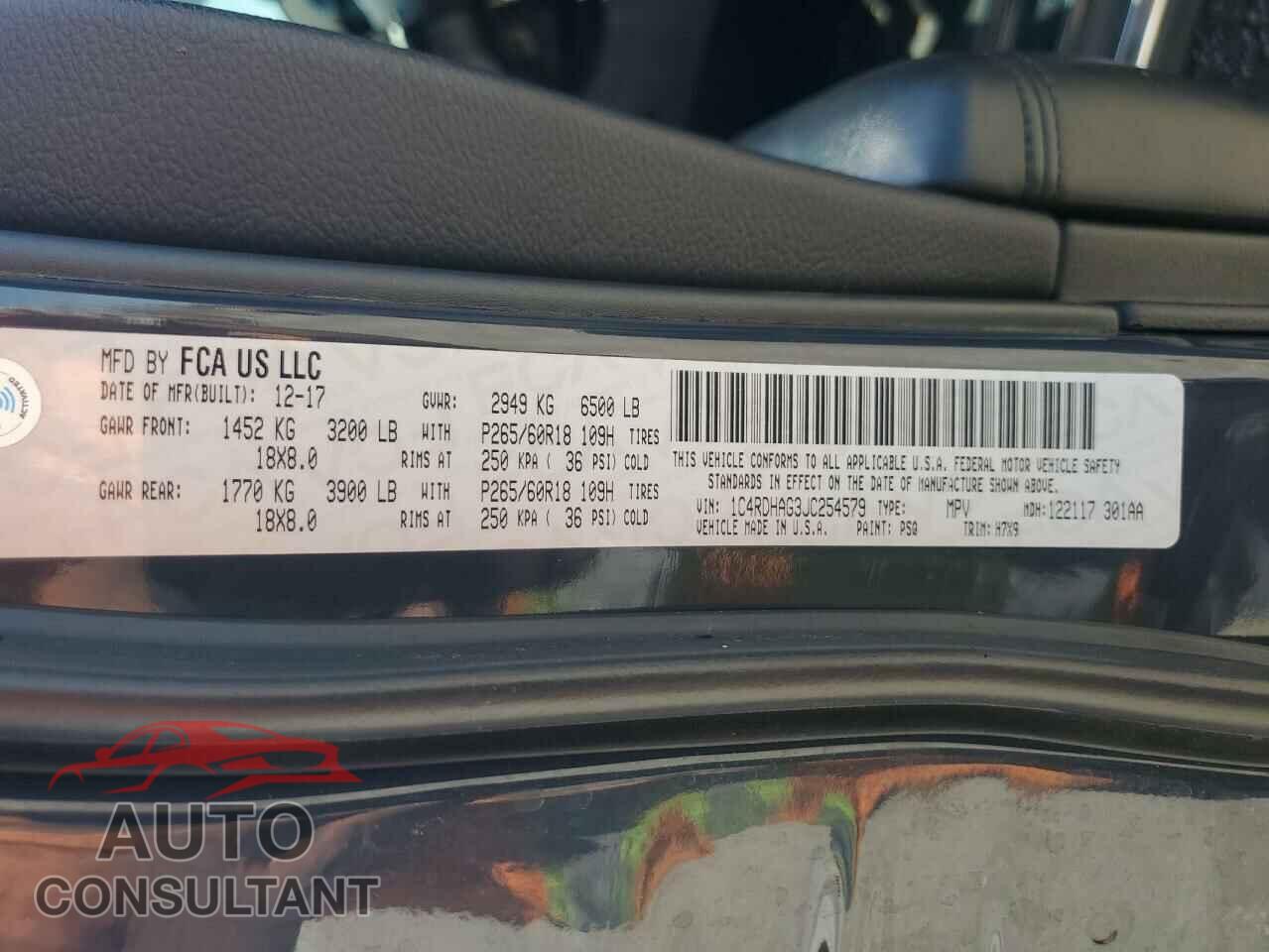 DODGE DURANGO 2018 - 1C4RDHAG3JC254579