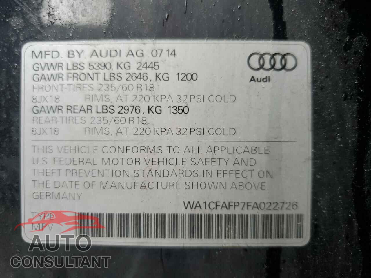 AUDI Q5 2015 - WA1CFAFP7FA022726