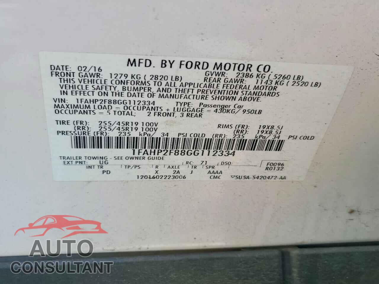 FORD TAURUS 2016 - 1FAHP2F88GG112334