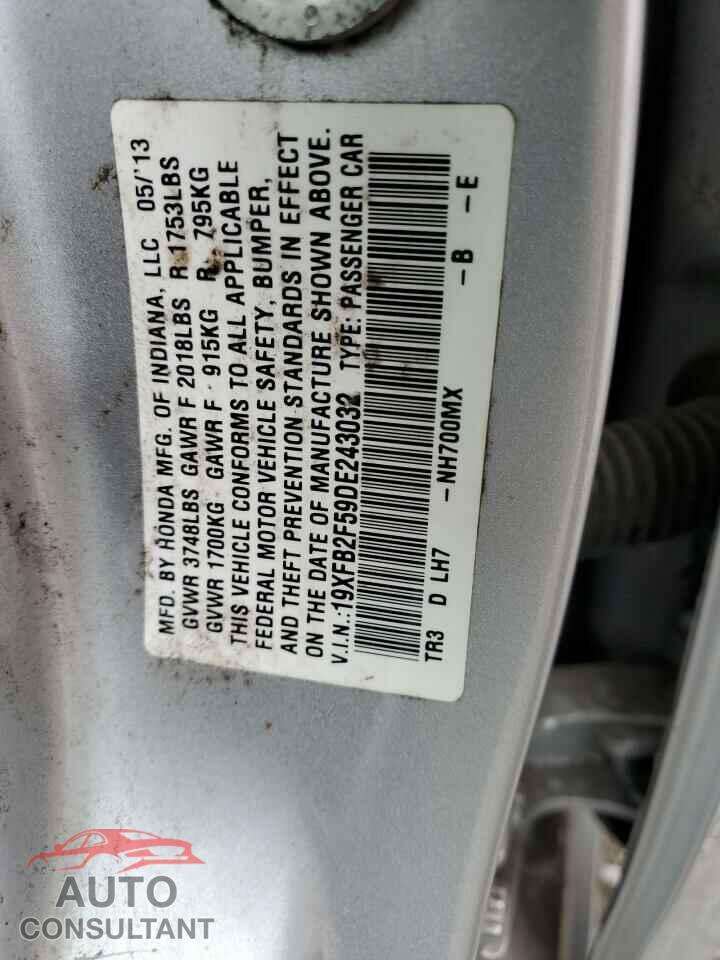 HONDA CIVIC 2013 - 19XFB2F59DE243032