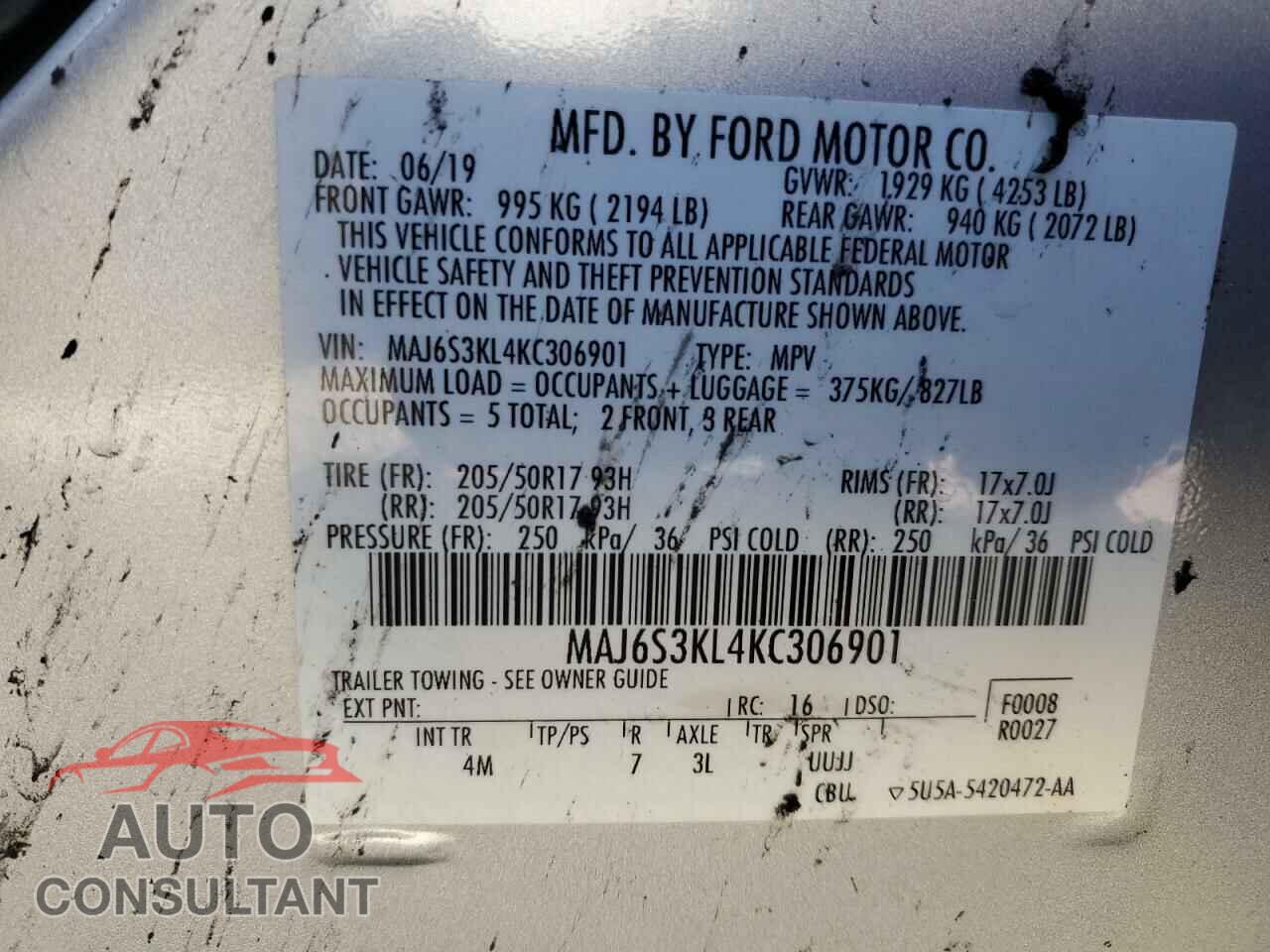 FORD ECOSPORT 2019 - MAJ6S3KL4KC306901