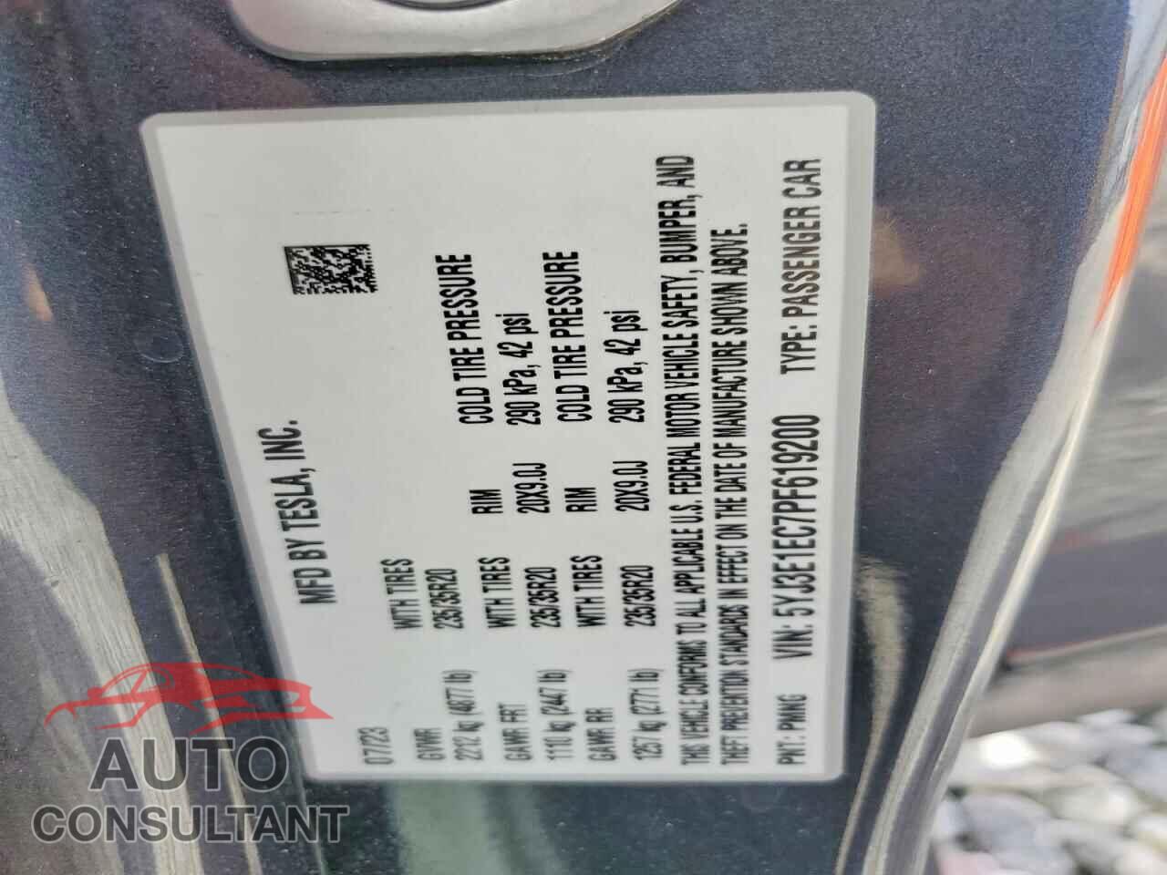 TESLA MODEL 3 2023 - 5YJ3E1EC7PF619200
