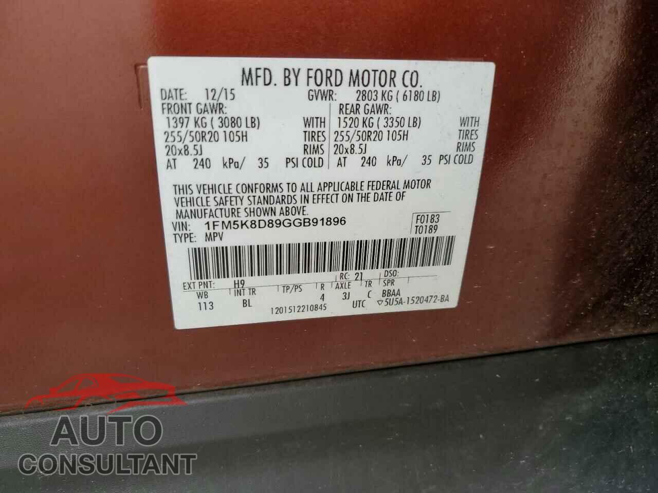 FORD EXPLORER 2016 - 1FM5K8D89GGB91896