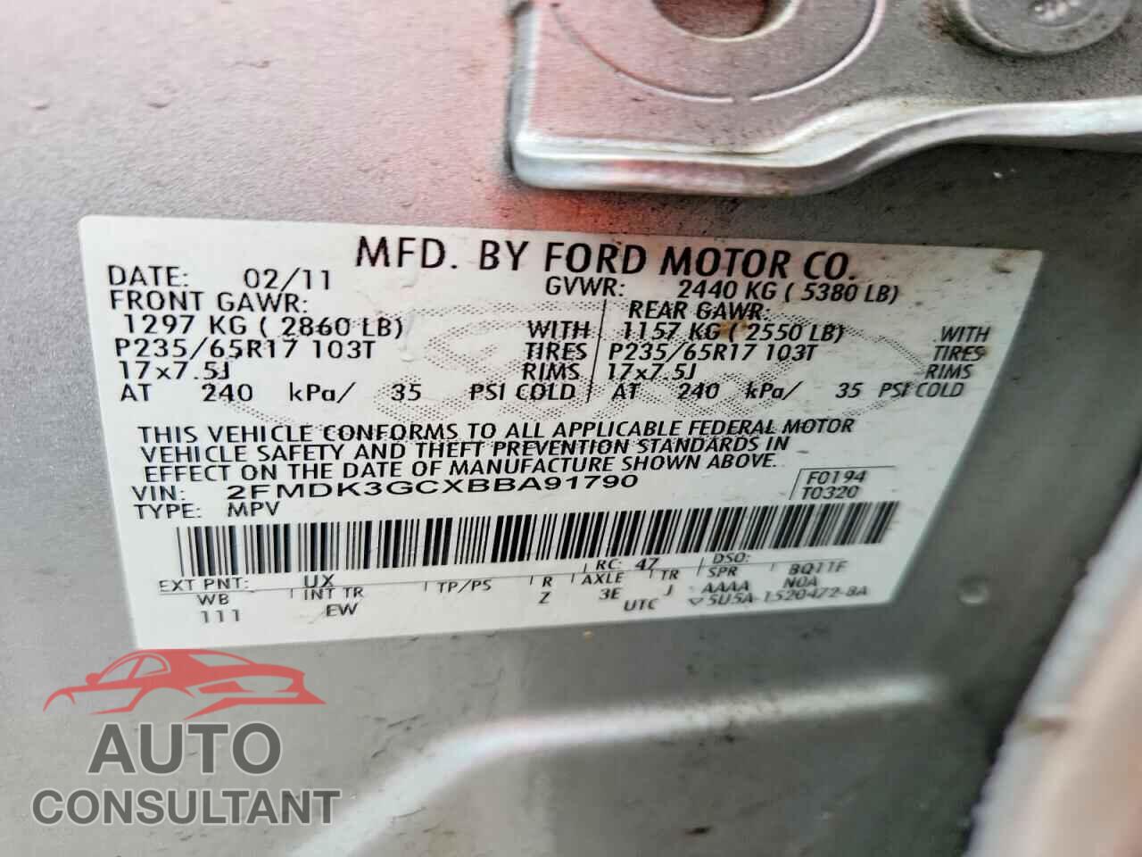 FORD EDGE 2011 - 2FMDK3GCXBBA91790