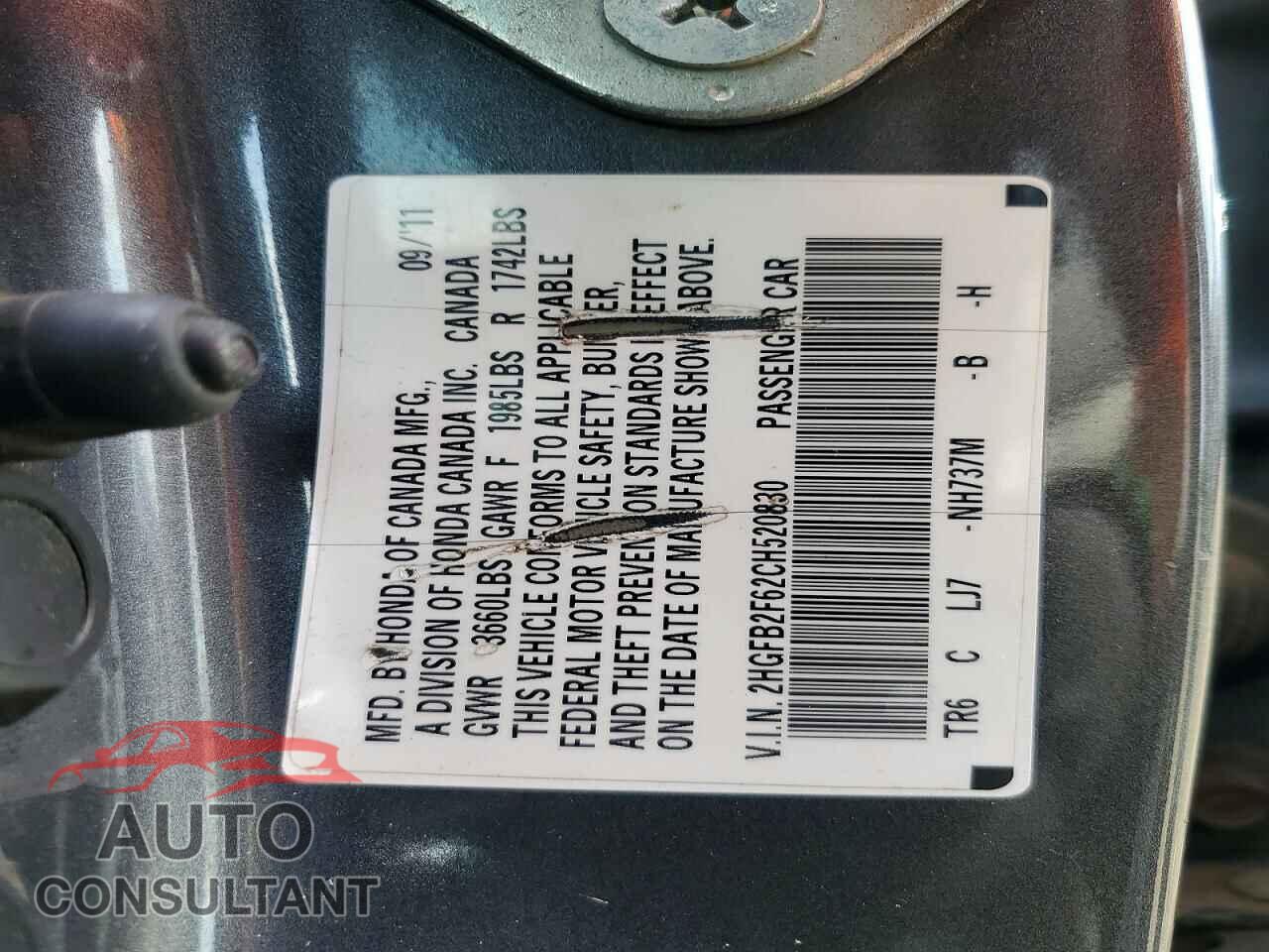 HONDA CIVIC 2012 - 2HGFB2F62CH520830