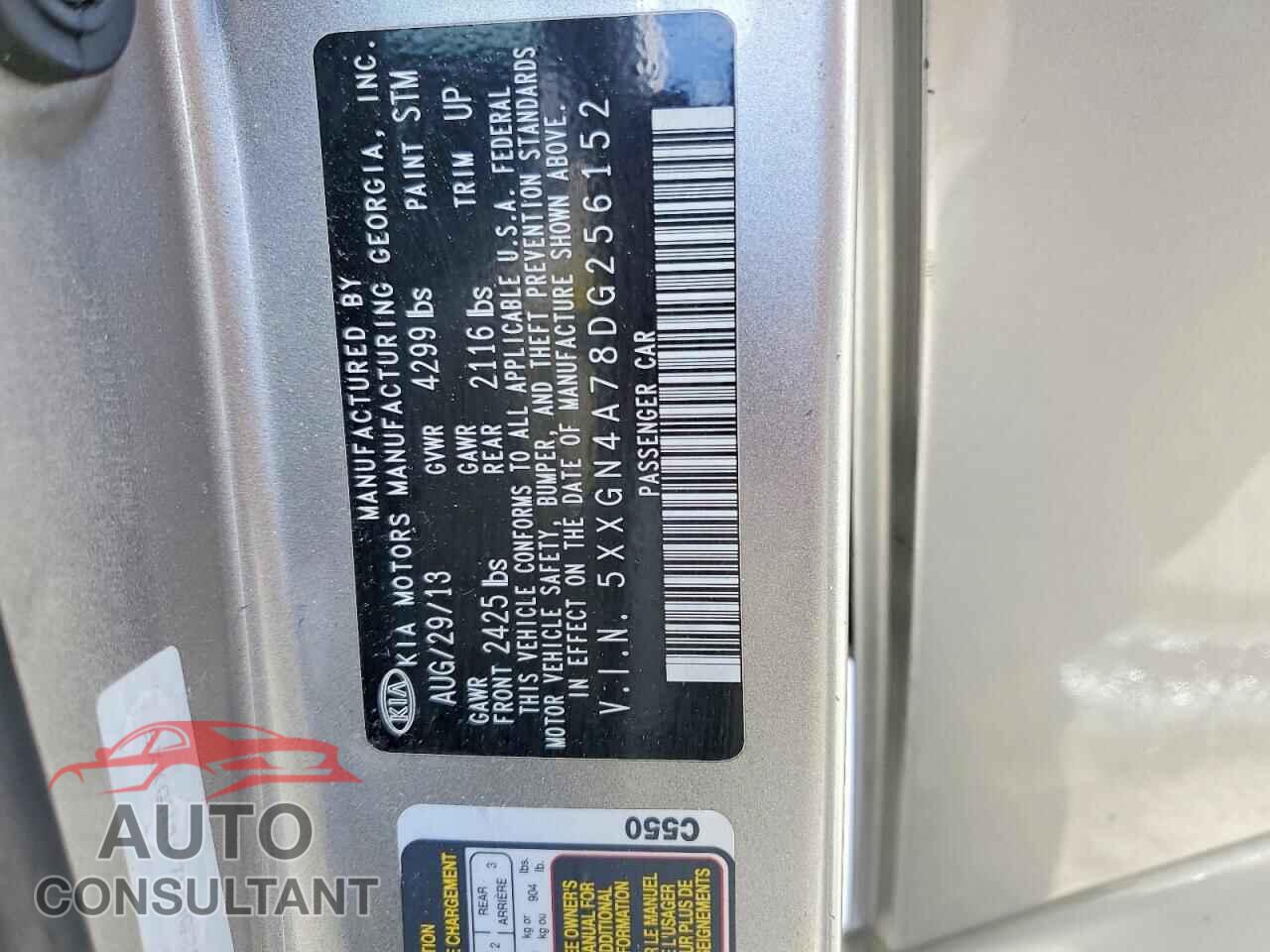 KIA OPTIMA 2013 - 5XXGN4A78DG256152